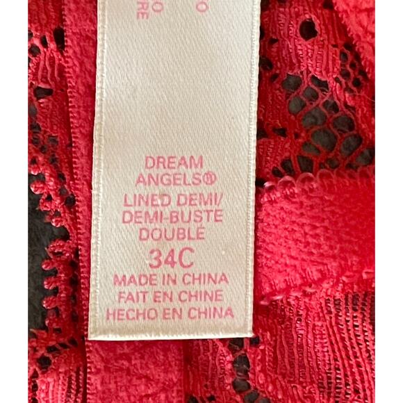 Victoria’s Secret Dream Angels Bra 34C Lined Demi/Demi Buste Double Red Lace - Picture 8 of 9